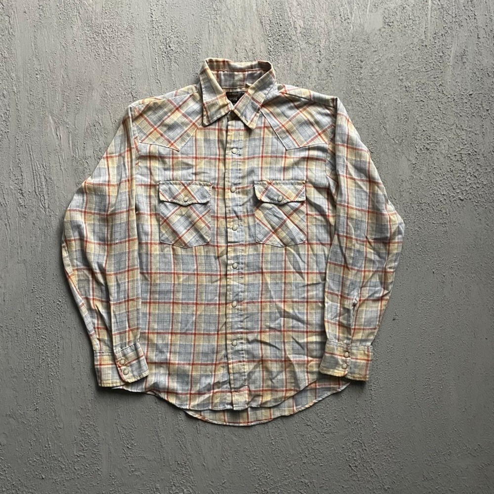 Vintage Plaid Western Pearl Snap Shirt Men Large Multi-Color 70s Towncraft